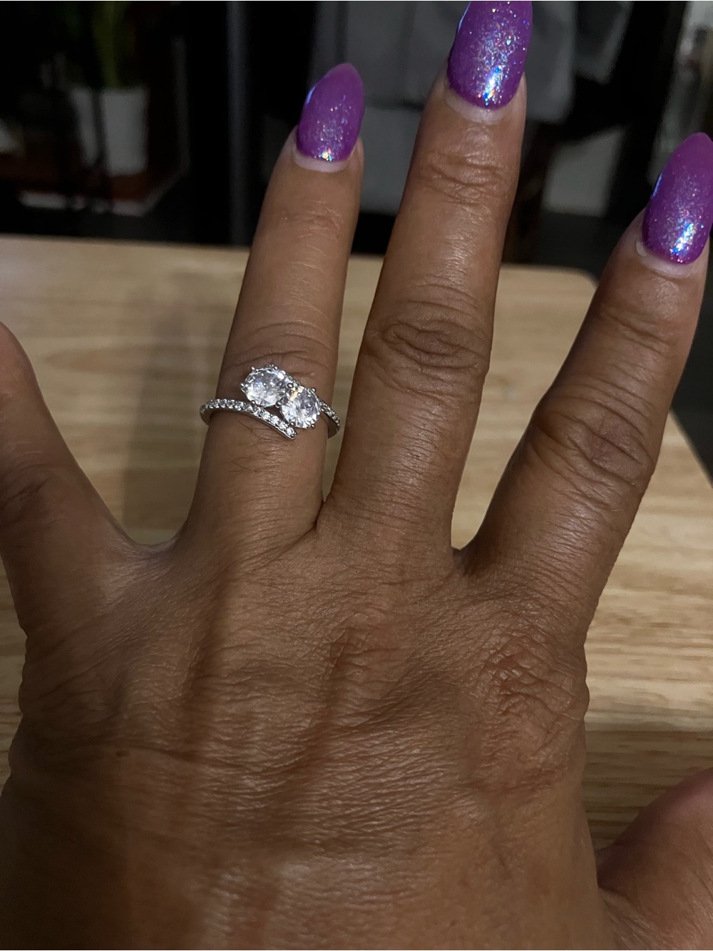 JTV Silver-Tone Two-Stone Cubic Zirconia Ring with Pavé Accents